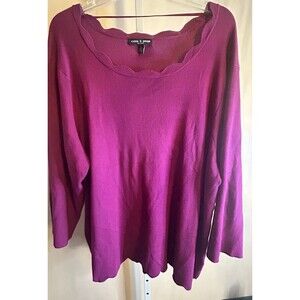 Women’s Cable & Gauge Fushia Pink Scalloped 3/4 Sleeve Sweater Top Size 3X